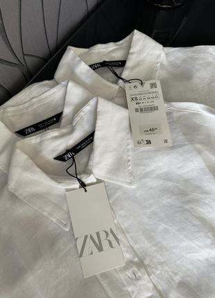 Льняная рубашка zara, белая льняная рубашка, рубашка со льна7 фото