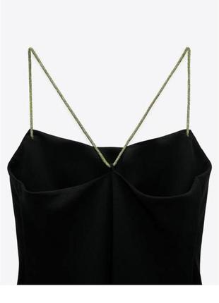 Платье зара сатиновое slip dress с зелеными си брителями с блестками5 фото