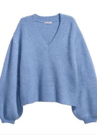 Свитер h&m premium quality из шерсти голубой