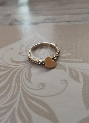 Срібло колечко доріжка сердце з золотою пластиною