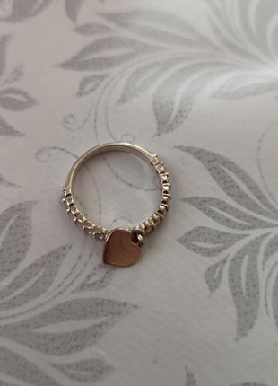 Срібло колечко доріжка сердце з золотою пластиною