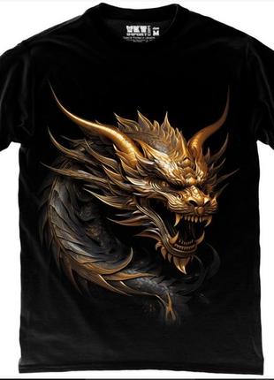 Футболка золотой дракон - golden dragon in black – 9000259-black черная футболка унисекс