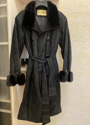 Пальто плащ кожаный с норкой1 фото