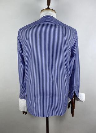 Оригинальная итальянская рубашка-рубашка boggi milano cotton blue striped cufflinks shirt6 фото