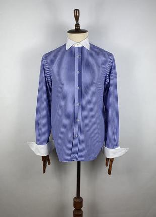 Оригінальна італійська сорочка рубашка boggi milano cotton blue striped cufflinks shirt