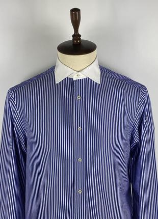 Оригинальная итальянская рубашка-рубашка boggi milano cotton blue striped cufflinks shirt2 фото