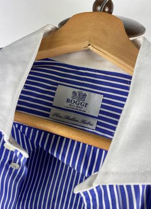 Оригинальная итальянская рубашка-рубашка boggi milano cotton blue striped cufflinks shirt9 фото