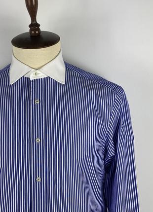 Оригинальная итальянская рубашка-рубашка boggi milano cotton blue striped cufflinks shirt4 фото