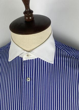 Оригинальная итальянская рубашка-рубашка boggi milano cotton blue striped cufflinks shirt5 фото