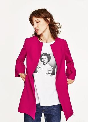 Пальто яркое фуксия розовое пиджак жакет кардиган zara3 фото