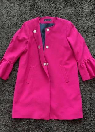 Пальто яркое фуксия розовое пиджак жакет кардиган zara8 фото