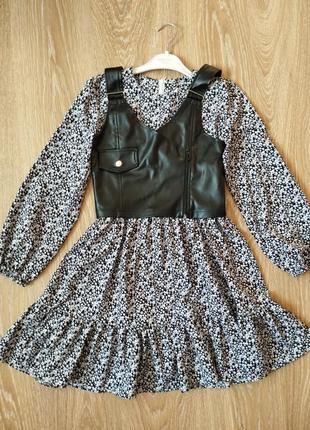 Стильное платье + жилетка из экокожи