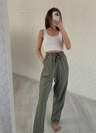 Прямі штанці з плащівки трендові zara джогери оверсайз с м олива хакі