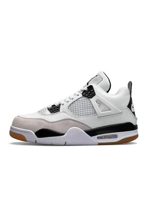 Кроссовки кожаные мужские nike air jordan 4 retro white gray белые кроссовки найк из натуральной кожи