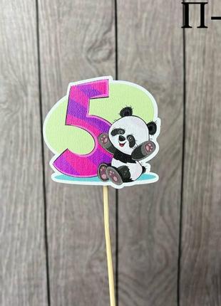 Топпер деревянный детский «панда» цифра 5