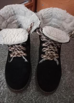 Замшеві черевики на хутрі устілка 23,5, зимові черевики, теплі фірмові черевики2 фото