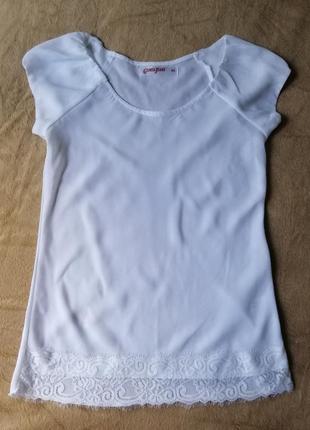 Шифоновая белая блузка с кружевом gloria jeans3 фото