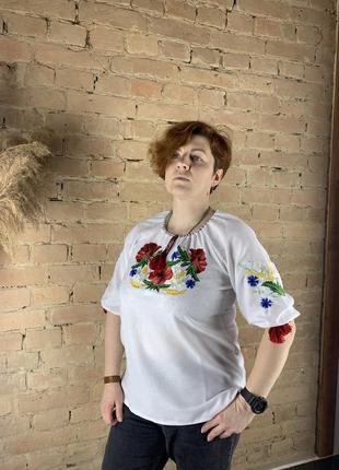 Женская вышитая рубашка с маками большие размеры3 фото