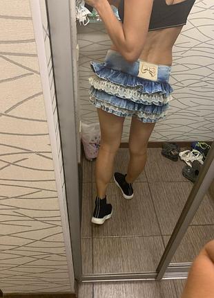 Классные шорты юбка с кружевом amn