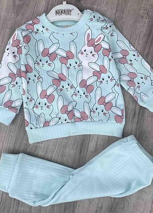 Костюм "зайчики" колокольчика бирюзовый в рубчик.