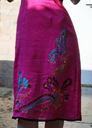 Лляне з шовком міді плаття натуральне monsoon з вишивкою бісером6 фото