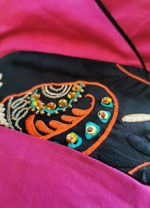Лляне з шовком міді плаття натуральне monsoon з вишивкою бісером3 фото