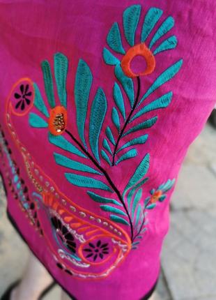 Лляне з шовком міді плаття натуральне monsoon з вишивкою бісером7 фото