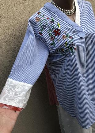 Блуза,рубашка в полоску,вышивка,кружево,этно бохо стиль,хлопок4 фото