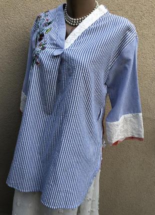 Блуза,рубашка в полоску,вышивка,кружево,этно бохо стиль,хлопок8 фото