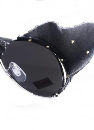 Окуляри захисні global vision aviator-5 (silver mirror) дзеркальні чорні, зі з'ємним ущільнювачем із синтетичної "шкіри"5 фото