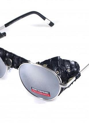 Окуляри захисні global vision aviator-5 (silver mirror) дзеркальні чорні, зі з'ємним ущільнювачем із синтетичної "шкіри"6 фото