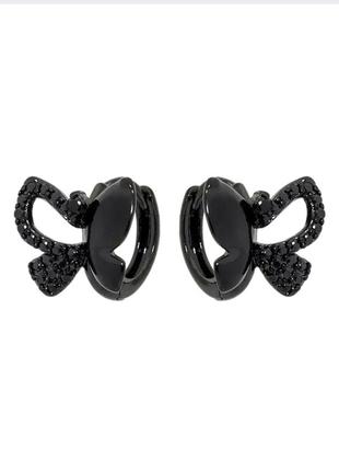 Серьги xuping позолота black (черное золото) колечки "бабочки инкрустация черным цирконием"