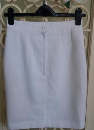 Классическая  белая юбка из льна, льняная юбка2 фото