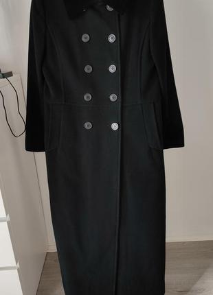Винтажное двубортное длинное пальто шерстяное черное