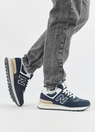 Кроссовки мужские new balance classic dark navy white синие повседневные кроссовки нью баланс8 фото