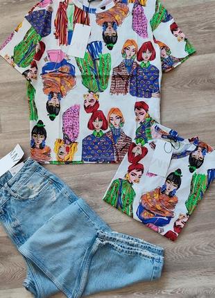 Оверсайз футболка з дівчатами zara нова колекція розмір s та m оригінал