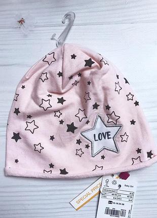 Весенняя шапочка девочке 6-9 мес 68-74 см розовая шапочка ovs