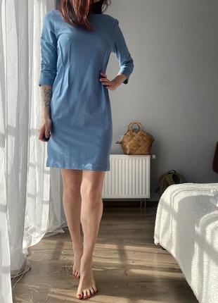 Голубое платье из коттона6 фото