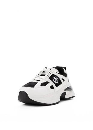 Черно-белые спортивные кроссовки экокожа с текстилем4 фото