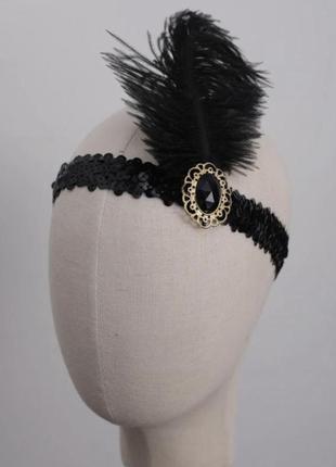 Повязка на голову с перьями и стразами, украшение в стиле гетсби вечеринка в стиле большого гетсби,20х4 фото