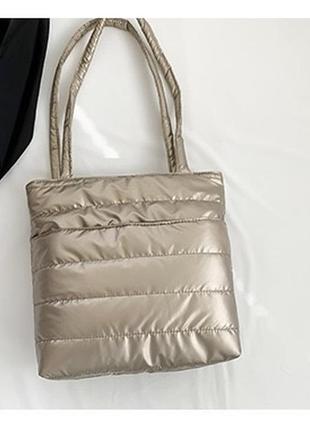 Тренд стьобана нейлонова балоньова жіноча сумка шопер на плече тоут2 фото