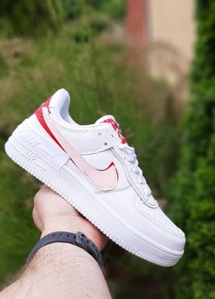 Nike air force 1 shadow white/red🔺женские кроссовки найк белые с красным🔺36-412 фото