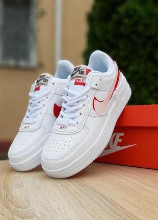 Nike air force 1 shadow white/red🔺женские кроссовки найк белые с красным🔺36-418 фото