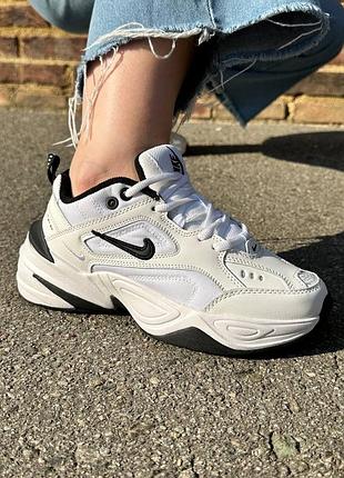 Стильные женские и мужские кроссовки nike m2k tekno white black logo белые