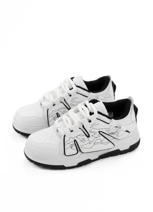Стильні молодіжні кросівки білий з чорним1 фото