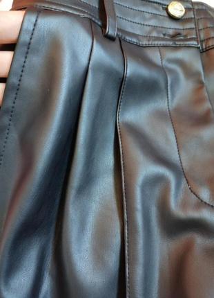 Кожаные кюлоты штаны экокожа высокая посадка xs/s(8)7 фото