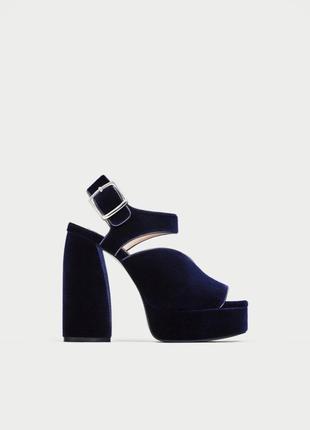 Темно-сині велюрові босоніжки туфлі zara3 фото