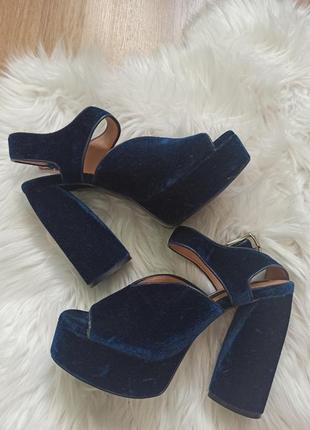 Темно-синие велюровые босоножки туфли zara4 фото