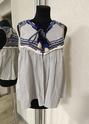 Zara жилетка накидка этно бозо с вышивкой и заклепками с кисточками3 фото