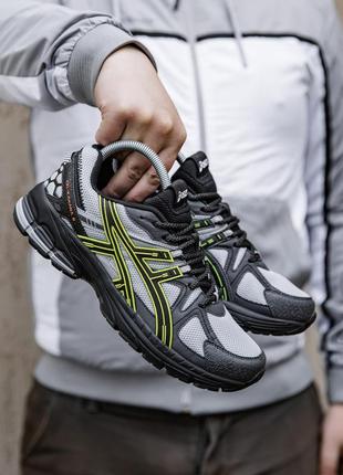 Чоловічі кросівки сірі з зеленим у стилі asics gel kahana-8